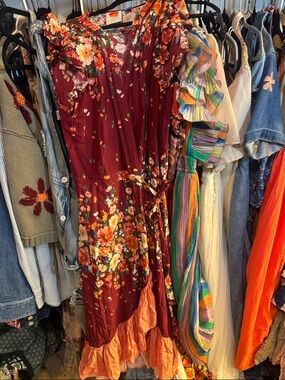 chinese dress ladies FARM Rio Women's Seashell Tapestry Tiered Midi Dress (US, Alpha, X-Large,  Regular, Regular, Pink) at Amazon Women's Clothing store